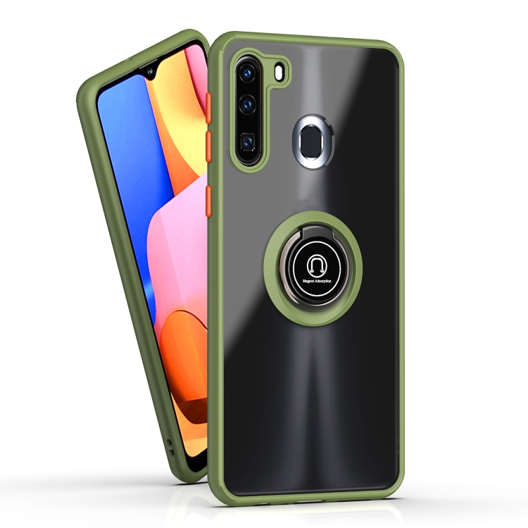 

For Samsung Galaxy A21 Q Shadow 1 Series TPU + PC Protective Case with 360 Degrees Rotate Ring Holder(Army Green+Orange)