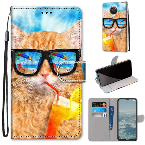 

For Nokia 6.3 / G20 / G10 Coloured Drawing Cross Texture Horizontal Flip PU Leather Case with Holder & Card Slots & Wallet & Lanyard(Cat Drinking Soda)