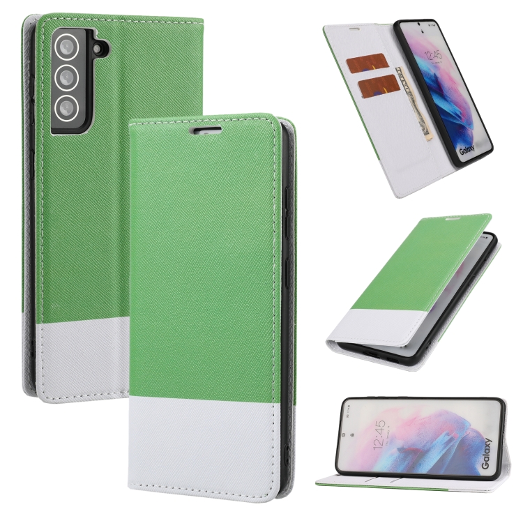 

For Samsung Galaxy S21 FE Cross Texture Magnetic Horizontal Flip Leather Case with Card Slots & Holder & Wallet(Green)