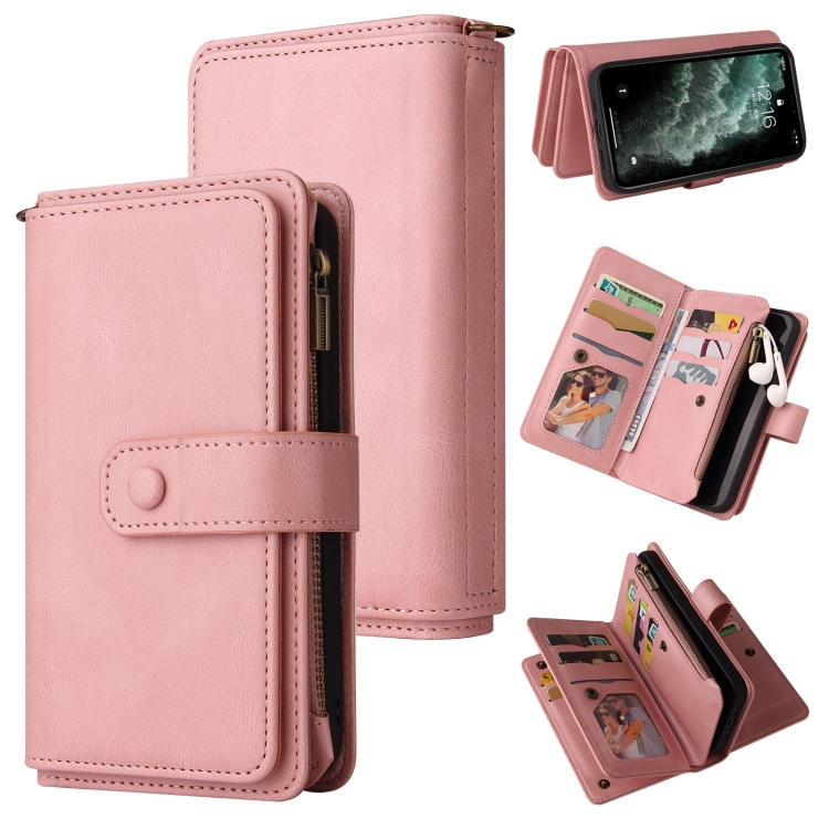 

Skin Feel PU + TPU Horizontal Flip Leather Case with Holder & 15 Cards Slot & Wallet & Zipper Pocket & Lanyard For iPhone 11 Pro Max(Pink)