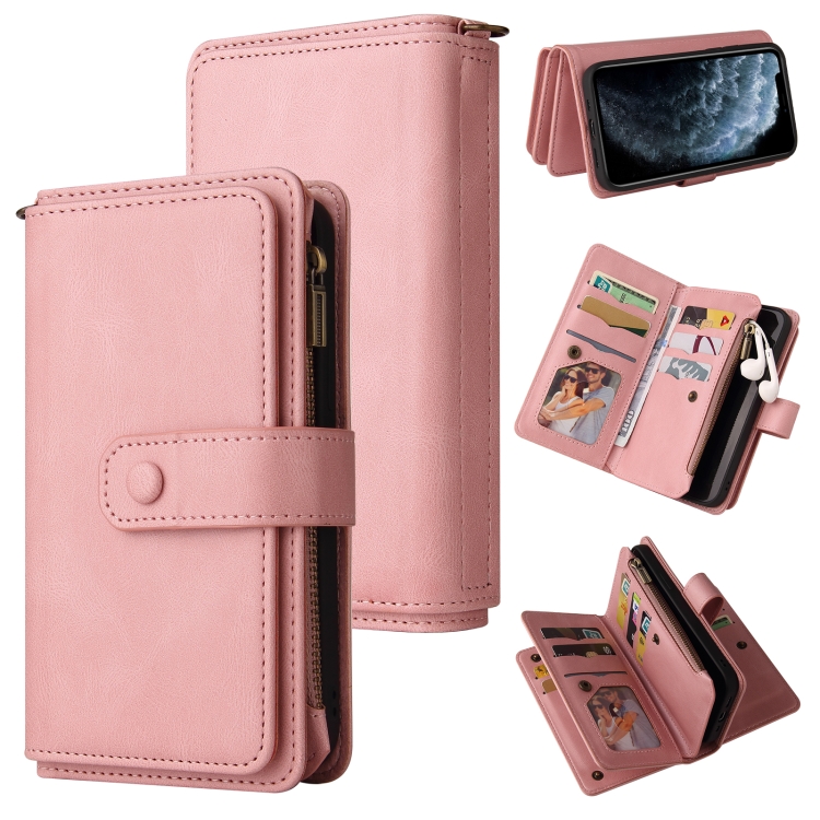 

Skin Feel PU + TPU Horizontal Flip Leather Case with Holder & 15 Cards Slot & Wallet & Zipper Pocket & Lanyard For iPhone 11 Pro(Pink)