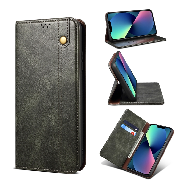 

Simple Wax Crazy Horse Texture Horizontal Flip Leather Case with Card Slots & Wallet For iPhone 13 Mini(Dark Green)