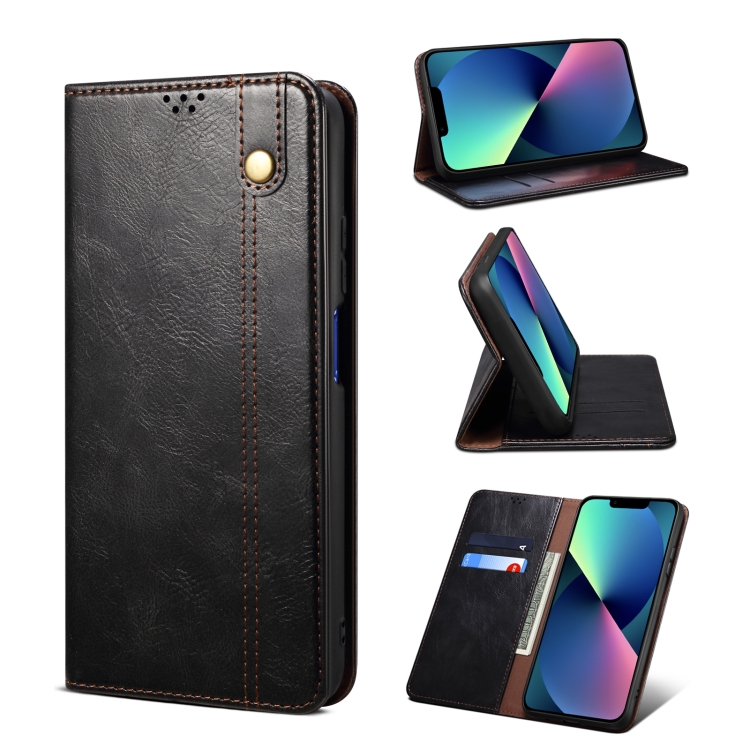 

Simple Wax Crazy Horse Texture Horizontal Flip Leather Case with Card Slots & Wallet For iPhone 13 Mini(Black)