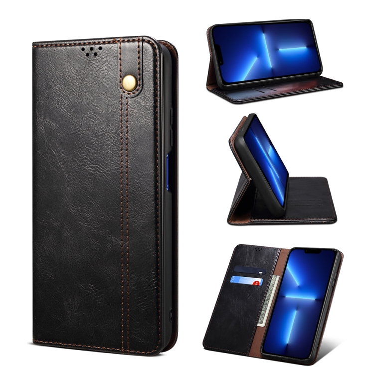 

Simple Wax Crazy Horse Texture Horizontal Flip Leather Case with Card Slots & Wallet For iPhone 13 Pro(Black)