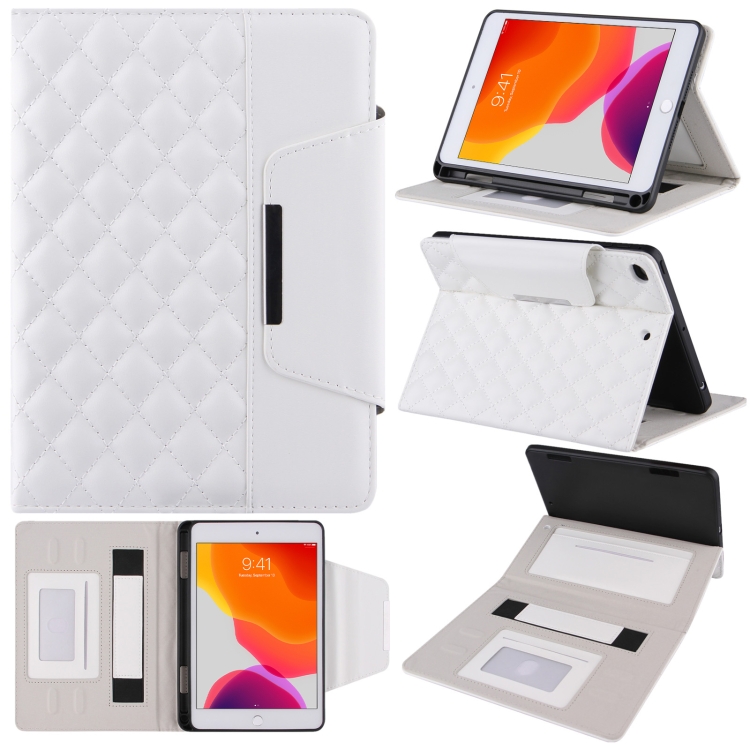 

Checkered Pattern Horizontal Flip Leather Case with Holder & Card Slots & Hand Strap For iPad mini 5 / 4(White)