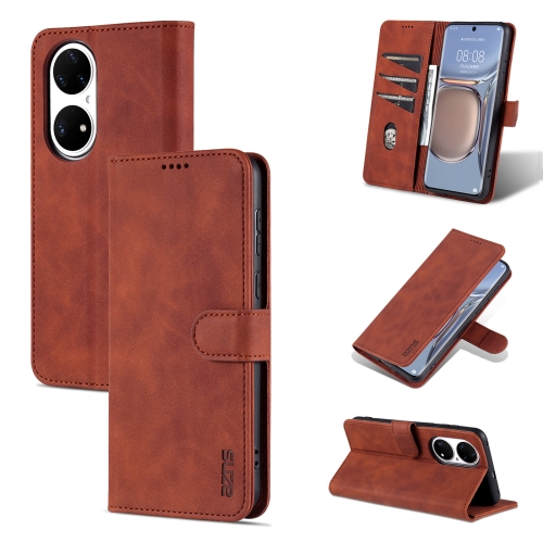 

For Huawei P50 AZNS Skin Feel Calf Texture Horizontal Flip Leather Case with Card Slots & Holder & Wallet(Brown)