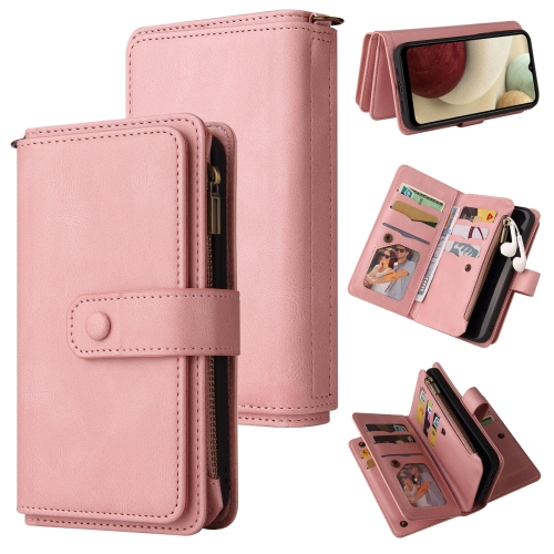 

For Samsung Galaxy A12 5G Skin Feel PU + TPU Horizontal Flip Leather Case with Holder & 15 Cards Slot & Wallet & Zipper Pocket & Lanyard(Pink)