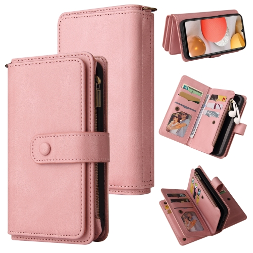 

For Samsung Galaxy A42 5G Skin Feel PU + TPU Horizontal Flip Leather Case with Holder & 15 Cards Slot & Wallet & Zipper Pocket & Lanyard(Pink)