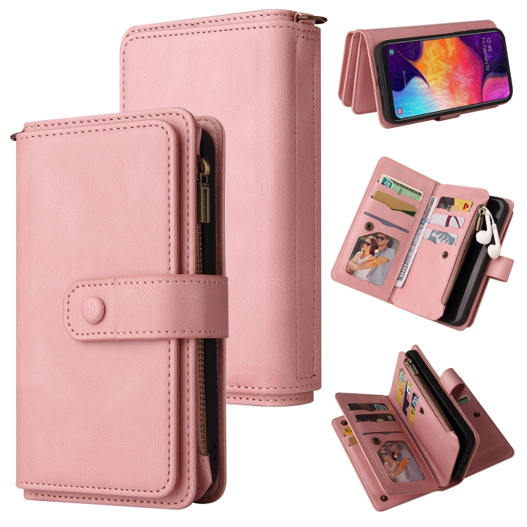 

For Samsung Galaxy A50 Skin Feel PU + TPU Horizontal Flip Leather Case with Holder & 15 Cards Slot & Wallet & Zipper Pocket & Lanyard(Pink)