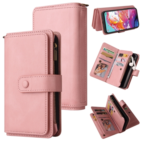 

For Samsung Galaxy A70 Skin Feel PU + TPU Horizontal Flip Leather Case with Holder & 15 Cards Slot & Wallet & Zipper Pocket & Lanyard(Pink)