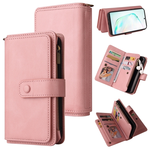 

For Samsung Galaxy Note10 5G Skin Feel PU + TPU Horizontal Flip Leather Case with Holder & 15 Cards Slot & Wallet & Zipper Pocket & Lanyard(Pink)