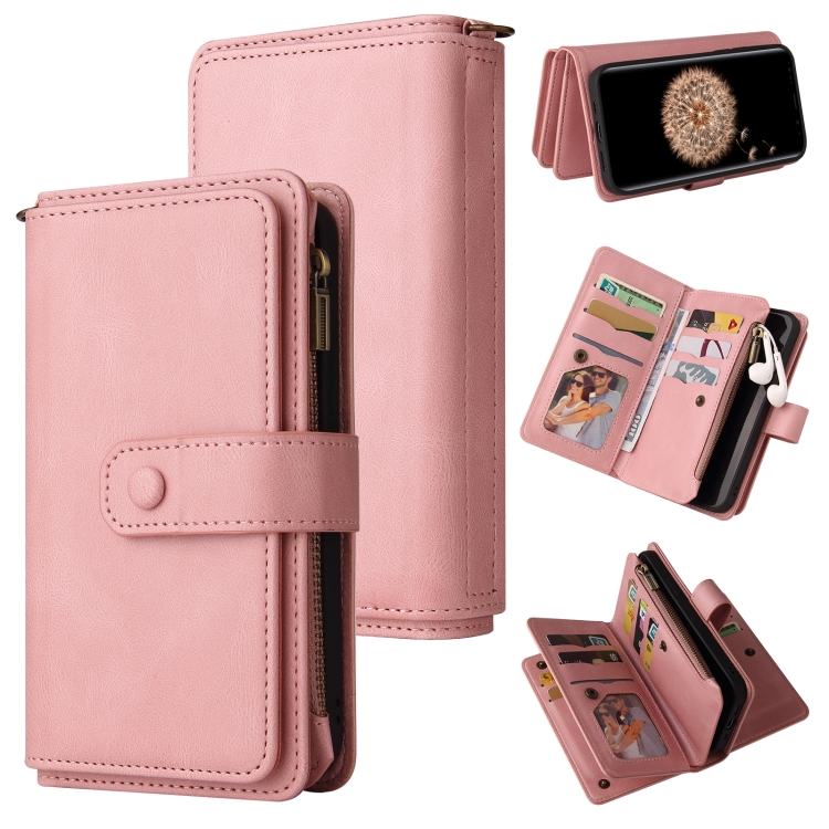 

For Samsung Galaxy S9+ Skin Feel PU + TPU Horizontal Flip Leather Case with Holder & 15 Cards Slot & Wallet & Zipper Pocket & Lanyard(Pink)