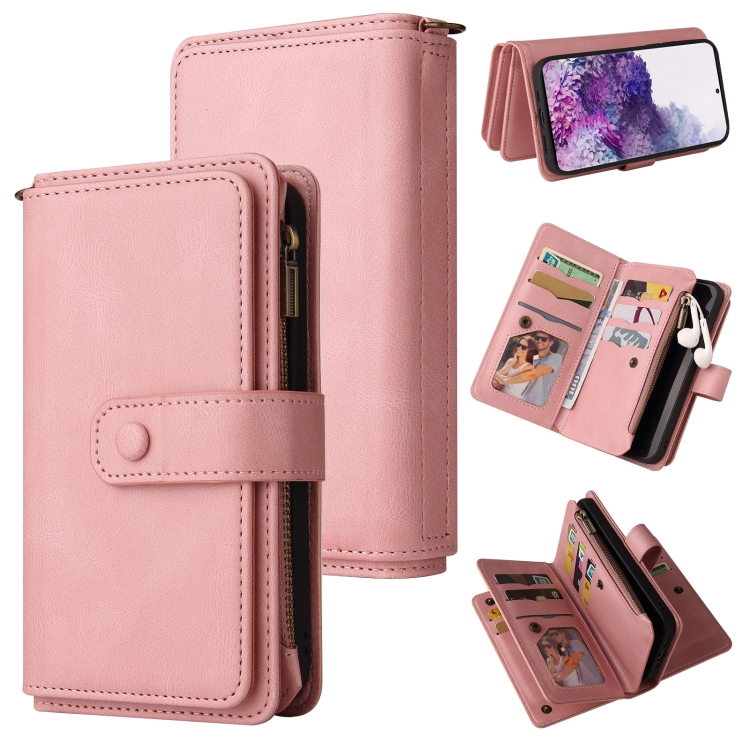 

For Samsung Galaxy S20+ Skin Feel PU + TPU Horizontal Flip Leather Case with Holder & 15 Cards Slot & Wallet & Zipper Pocket & Lanyard(Pink)