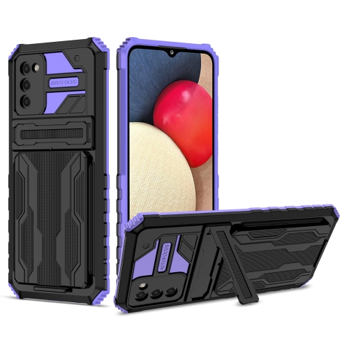 

For Samsung Galaxy A02s EU Version Armor Card PC + TPU Shockproof Case with Card Slot & Invisible Holder(Purple)