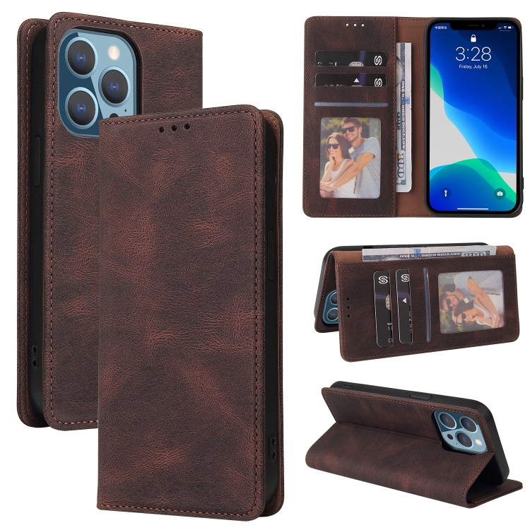

Simple Suction Closure Horizontal Flip Leather Case with Holder & Card Slot & Wallet For iPhone 13 Pro(Brown)