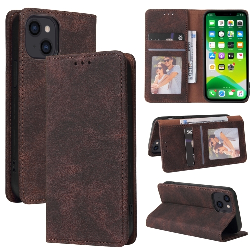 

Simple Suction Closure Horizontal Flip Leather Case with Holder & Card Slot & Wallet For iPhone 13(Brown)