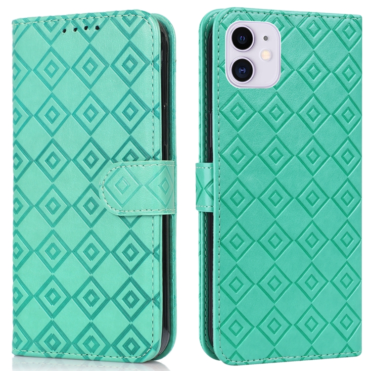 

Embossed Big Small Concentric Squares Pattern Horizontal Flip Leather Case with Card Slot & Holder & Wallet For iPhone 12 mini(Green)