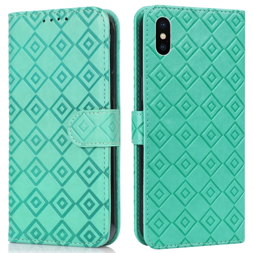 

Embossed Big Small Concentric Squares Pattern Horizontal Flip Leather Case with Card Slot & Holder & Wallet For iPhone XR(Green)