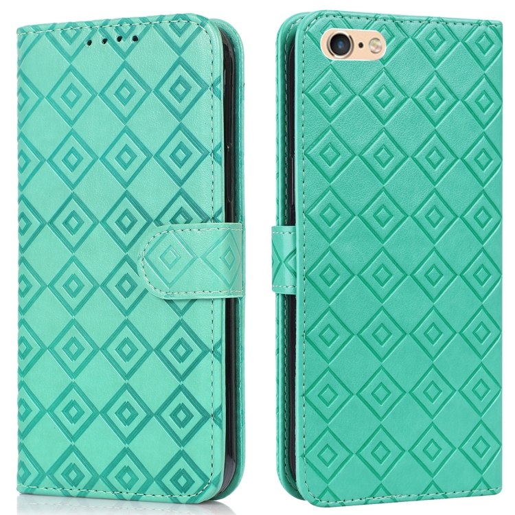 

Embossed Big Small Concentric Squares Pattern Horizontal Flip Leather Case with Card Slot & Holder & Wallet For iPhone 8 Plus/7 Plus/6s Plus/6 Plus(Green)