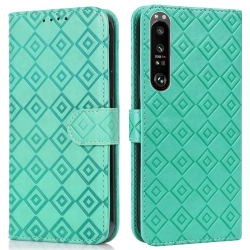 

For Sony Xperia 1 II Embossed Big Small Concentric Squares Pattern Horizontal Flip Leather Case with Card Slot & Holder & Wallet(Green)