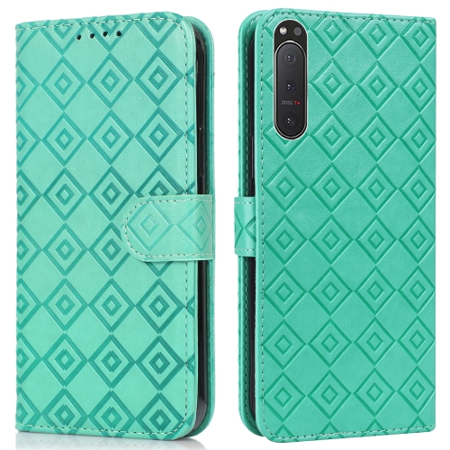 

For Sony Xperia 5 II Embossed Big Small Concentric Squares Pattern Horizontal Flip Leather Case with Card Slot & Holder & Wallet(Green)