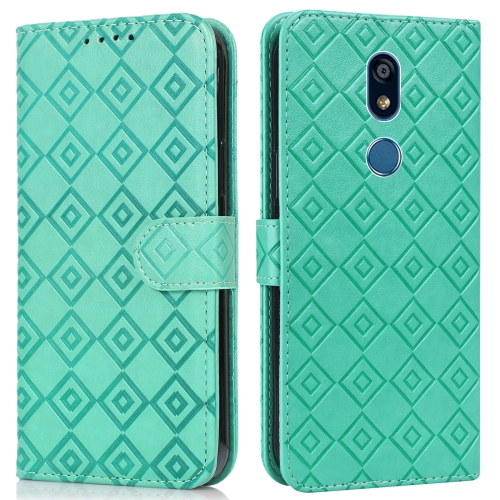

For LG K40 Embossed Big Small Concentric Squares Pattern Horizontal Flip Leather Case with Card Slot & Holder & Wallet(Green)