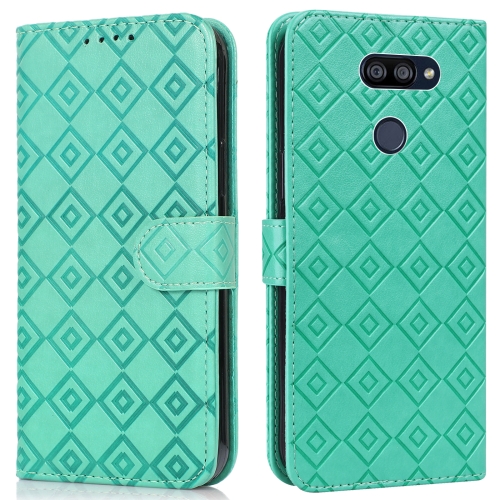 

For LG K40S Embossed Big Small Concentric Squares Pattern Horizontal Flip Leather Case with Card Slot & Holder & Wallet(Green)