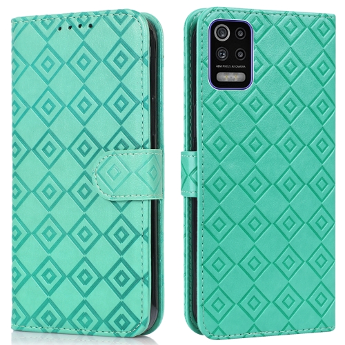 

For LG K52 / Q52 / K62 Embossed Big Small Concentric Squares Pattern Horizontal Flip Leather Case with Card Slot & Holder & Wallet(Green)