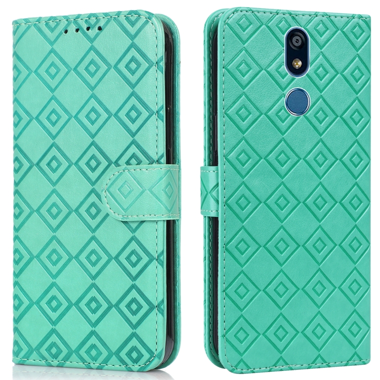 

For LG Stylo 5 Embossed Big Small Concentric Squares Pattern Horizontal Flip Leather Case with Card Slot & Holder & Wallet(Green)