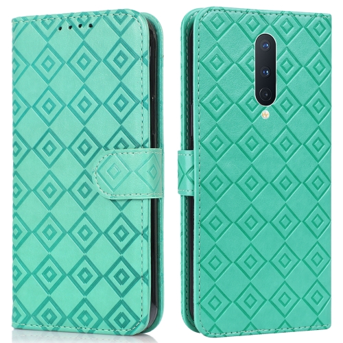 

For OnePlus 8 Pro Embossed Big Small Concentric Squares Pattern Horizontal Flip Leather Case with Card Slot & Holder & Wallet(Green)