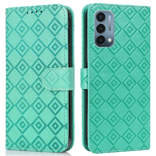 

For OnePlus Nord N200 5G Embossed Big Small Concentric Squares Pattern Horizontal Flip Leather Case with Card Slot & Holder & Wallet(Green)