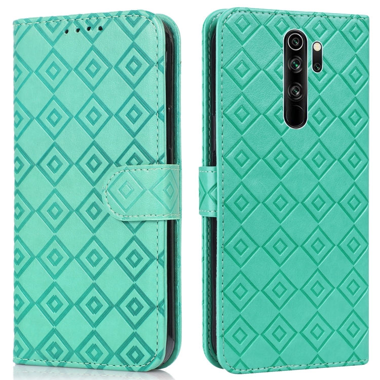 

For Xiaomi Redmi Note 8 Pro Embossed Big Small Concentric Squares Pattern Horizontal Flip Leather Case with Card Slot & Holder & Wallet(Green)