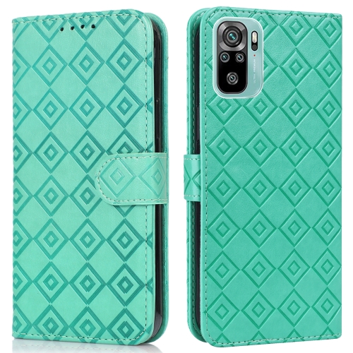 

For Xiaomi Redmi Note 10 4G / Note 10S Embossed Big Small Concentric Squares Pattern Horizontal Flip Leather Case with Card Slot & Holder & Wallet(Green)