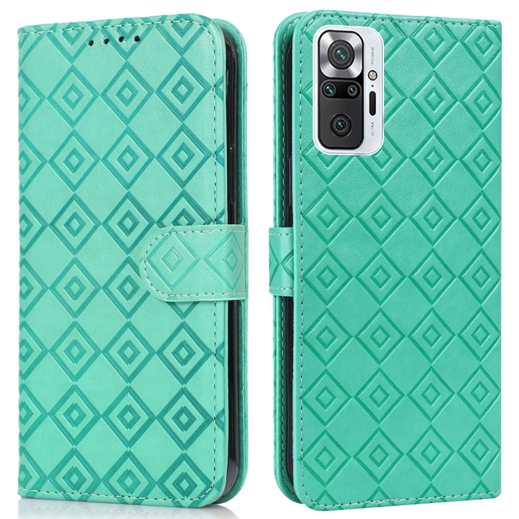 

For Xiaomi Redmi Note 10 Pro/10 Pro Max Embossed Big Small Concentric Squares Pattern Horizontal Flip Leather Case with Card Slot & Holder & Wallet(Green)