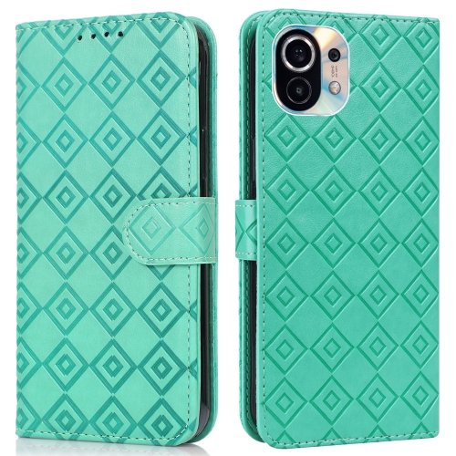 

For Xiaomi Mi 11 Embossed Big Small Concentric Squares Pattern Horizontal Flip Leather Case with Card Slot & Holder & Wallet(Green)