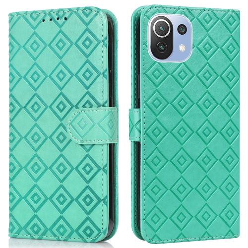 

For Xiaomi Mi 11 Lite Embossed Big Small Concentric Squares Pattern Horizontal Flip Leather Case with Card Slot & Holder & Wallet(Green)