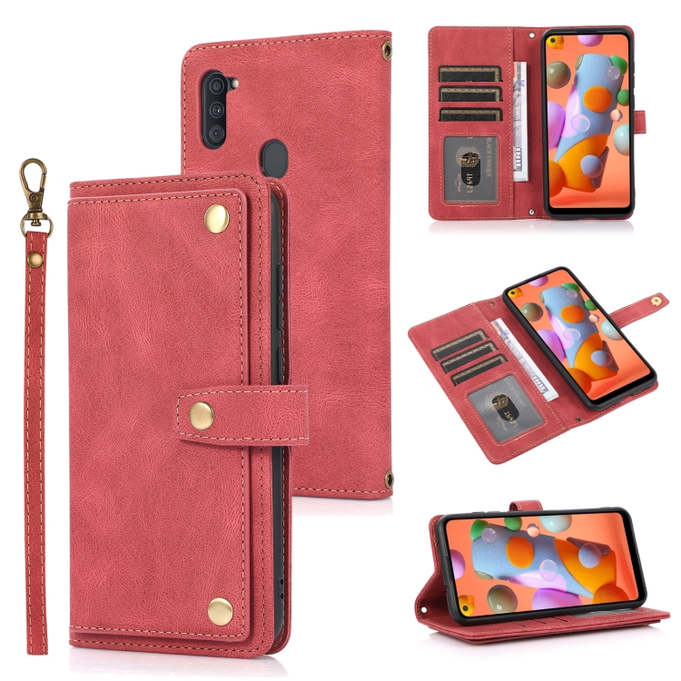 

For Samsung Galaxy A11 PU + TPU Horizontal Flip Leather Case with Holder & Card Slot & Wallet & Lanyard(Wine Red)