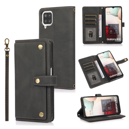 

For Samsung Galaxy A12 PU + TPU Horizontal Flip Leather Case with Holder & Card Slot & Wallet & Lanyard(Black)