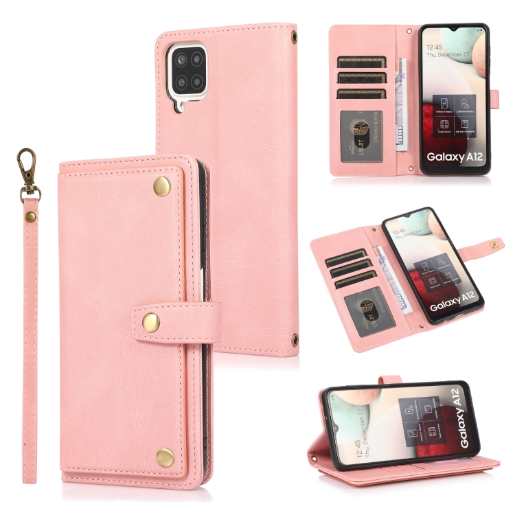 

For Samsung Galaxy A12 PU + TPU Horizontal Flip Leather Case with Holder & Card Slot & Wallet & Lanyard(Pink)