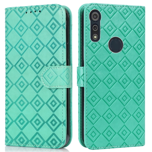 

For Motorola Moto E6s 2020 Embossed Big Small Concentric Squares Pattern Horizontal Flip Leather Case with Card Slot & Holder & Wallet(Green)
