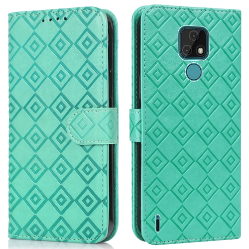 

For Motorola Moto E7 2020 Embossed Big Small Concentric Squares Pattern Horizontal Flip Leather Case with Card Slot & Holder & Wallet(Green)