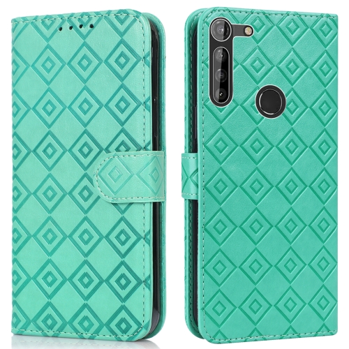 

For Motorola Moto G8 Power Lite Embossed Big Small Concentric Squares Pattern Horizontal Flip Leather Case with Card Slot & Holder & Wallet(Green)