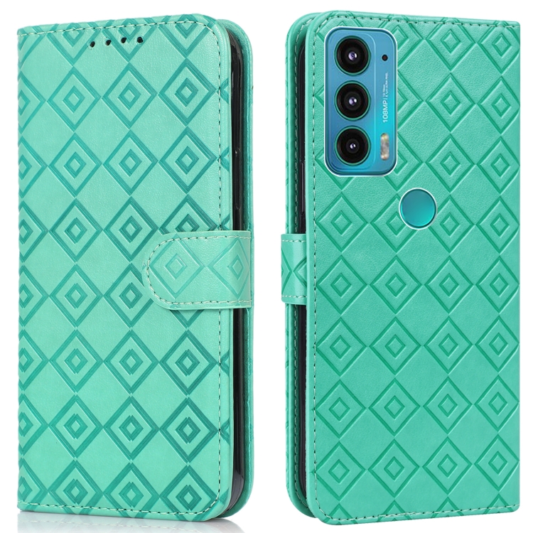 

For Motorola Edge 20 Embossed Big Small Concentric Squares Pattern Horizontal Flip Leather Case with Card Slot & Holder & Wallet(Green)