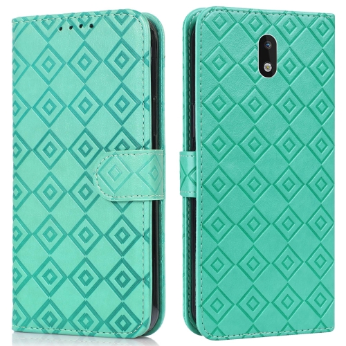 

For Nokia 1.3 Embossed Big Small Concentric Squares Pattern Horizontal Flip Leather Case with Card Slot & Holder & Wallet(Green)