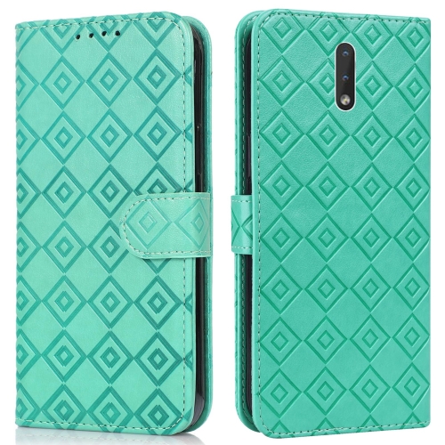 

For Nokia 2.3 Embossed Big Small Concentric Squares Pattern Horizontal Flip Leather Case with Card Slot & Holder & Wallet(Green)