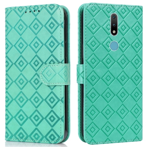 

For Nokia 2.4 Embossed Big Small Concentric Squares Pattern Horizontal Flip Leather Case with Card Slot & Holder & Wallet(Green)