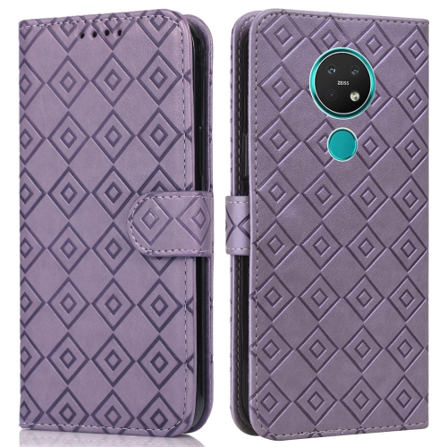 

For Nokia 7.2 / 6.2 Embossed Big Small Concentric Squares Pattern Horizontal Flip Leather Case with Card Slot & Holder & Wallet(Purple)