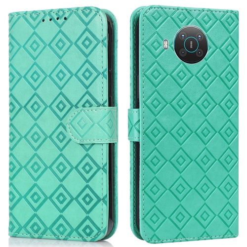 

For Nokia X20 / X10 Embossed Big Small Concentric Squares Pattern Horizontal Flip Leather Case with Card Slot & Holder & Wallet(Green)