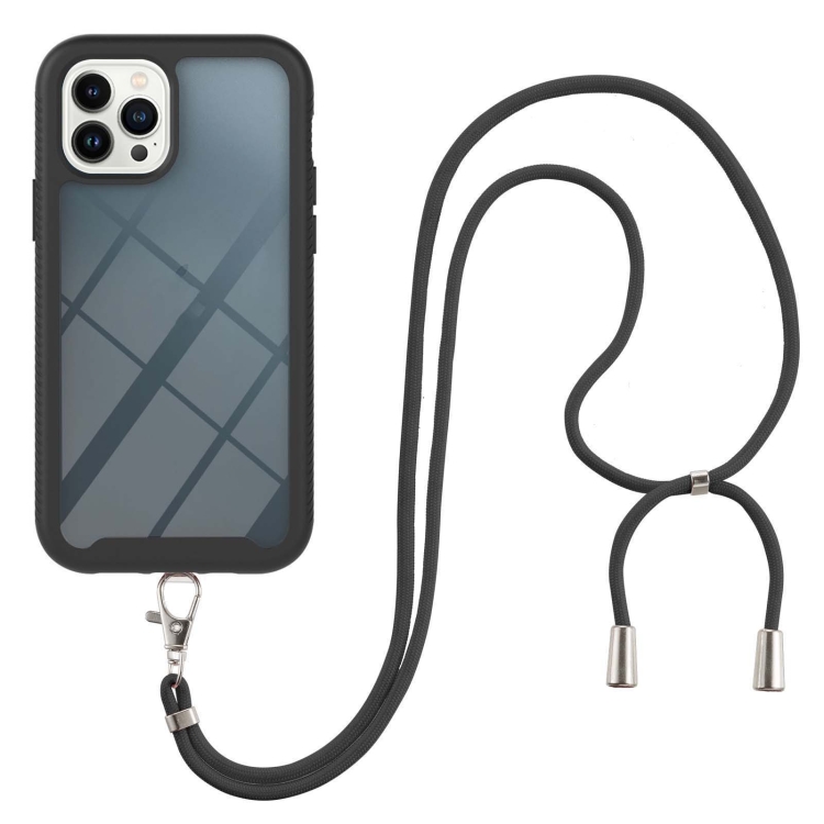 

Starry Sky Solid Color Series Shockproof PC + TPU Protective Case with Neck Strap For iPhone 13 Pro Max(Black)
