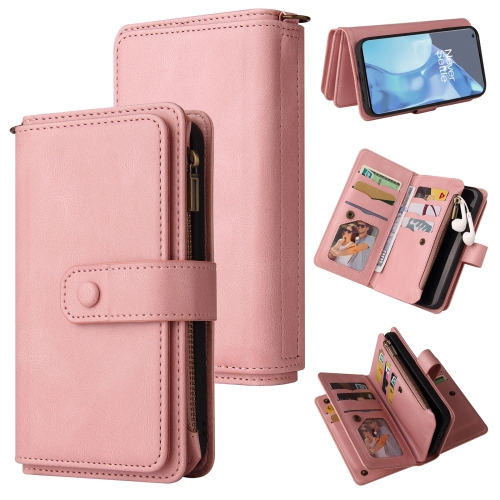 

For OnePlus 9 Pro Skin Feel PU + TPU Horizontal Flip Leather Case With Holder & 15 Cards Slot & Wallet & Zipper Pocket & Lanyard(Pink)